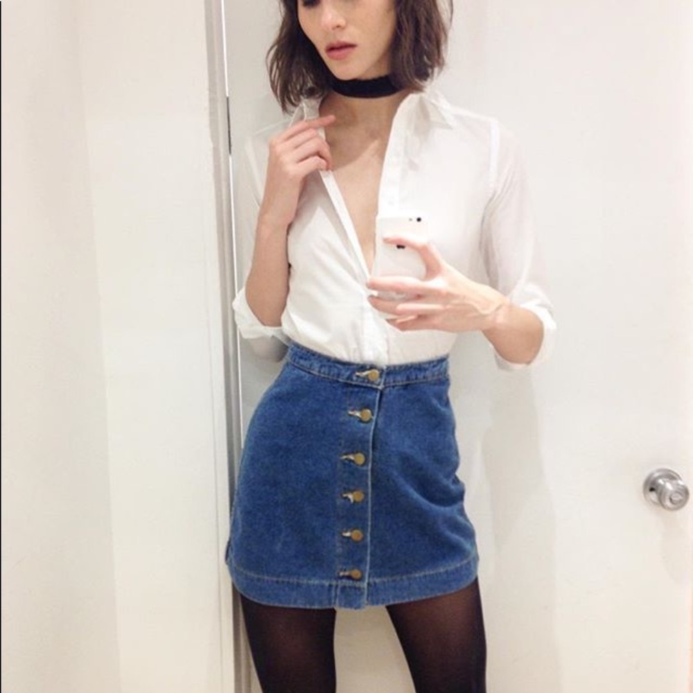 American Apparel 🌀 Denim A-Line Button Down Skirt